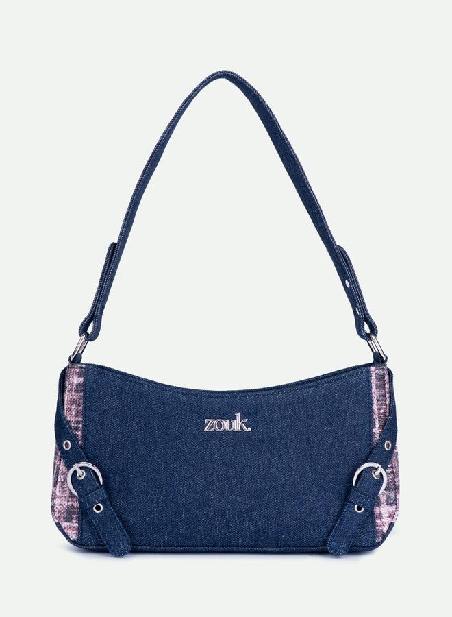 ZOUK حقيبة كتف صغيرة من زوك ليرا للنساء - حقيبة كتف من الدنيم والمطبوع مع بطانة مقاومة للماء | حقيبة كتف مصنوعة يدويًا مع جيوب متعددة وإغلاق بسحاب للاستخدام اليومي | كشمير أسود (وردي) - Image 2